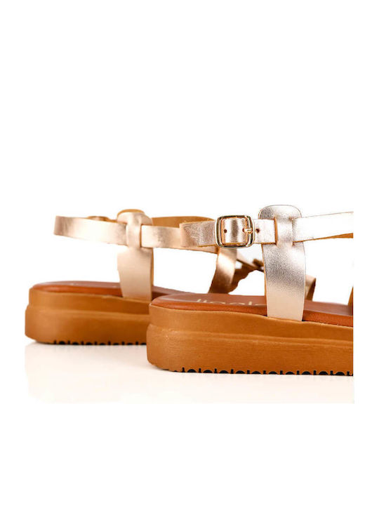 Μπρονζέ Δερμάτινα Flatforms Πλεκτό Μπροστινό Λουρί