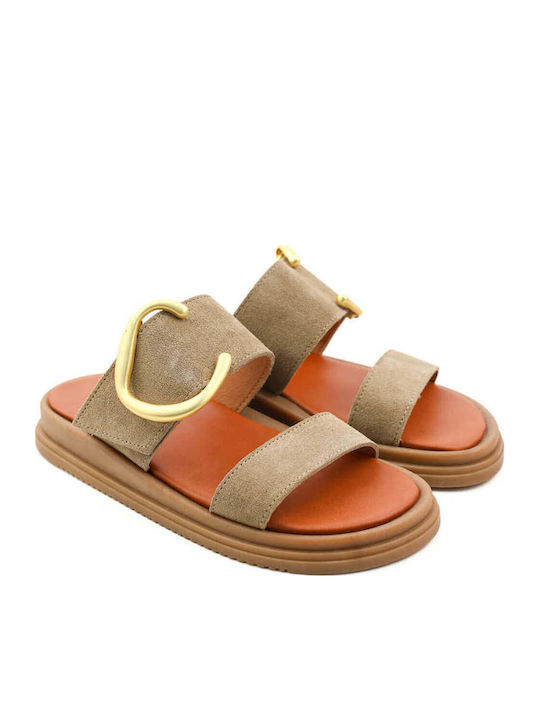Beige Flatform Sandals Gold Metallic Element