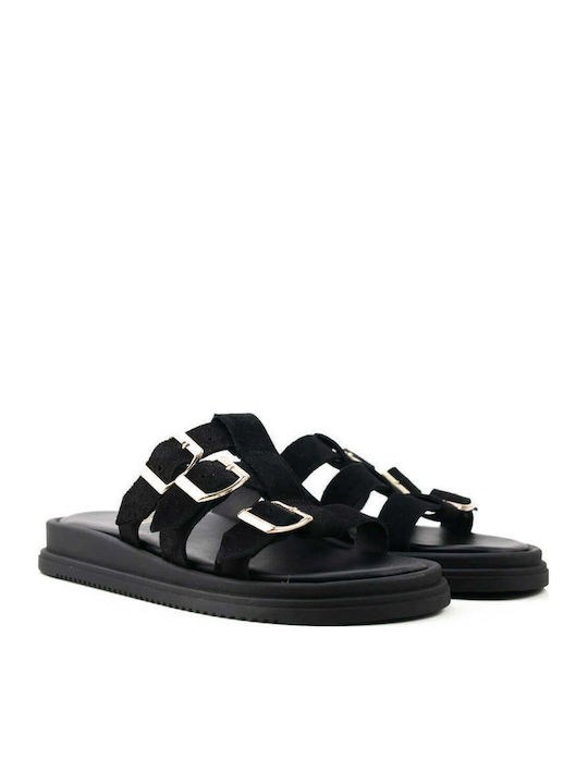 Flatforme De Catifea Negre Cu Trei Curele Reglabile