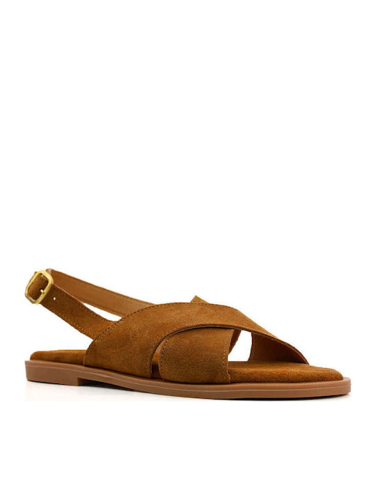 Tabac Brown Leather Suede Sandals Crossover Straps