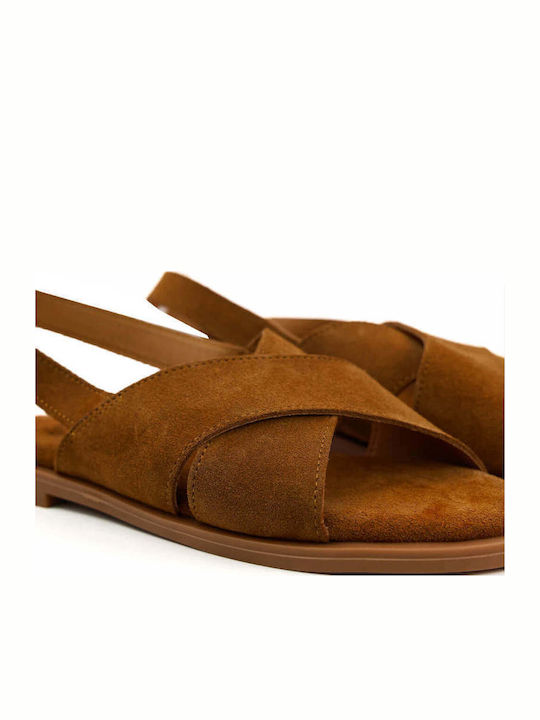 Tabac Brown Leather Suede Sandals Crossover Straps
