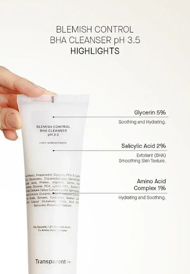 Transparent Lab Blemish Control BHA Cleanser PH 3.5 Gel Facial Cleansing For Oil Control 150ml