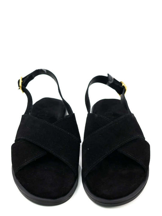Schwarze Leder Crossover Flatforms Damen Sandalen