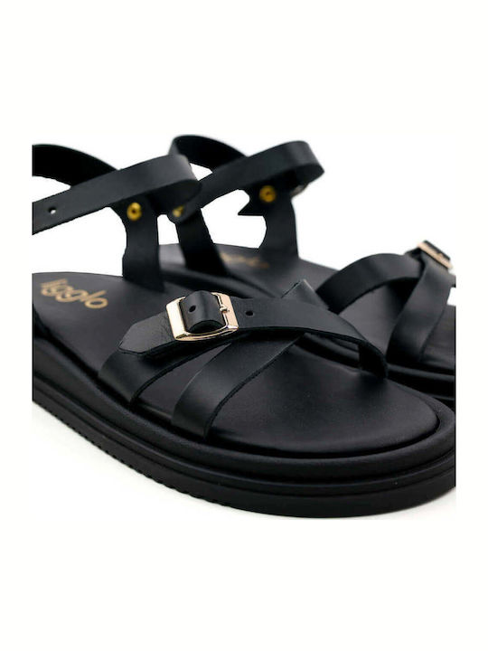 Schwarze Flatforms Lederne Knöchelriemen Aghrafes