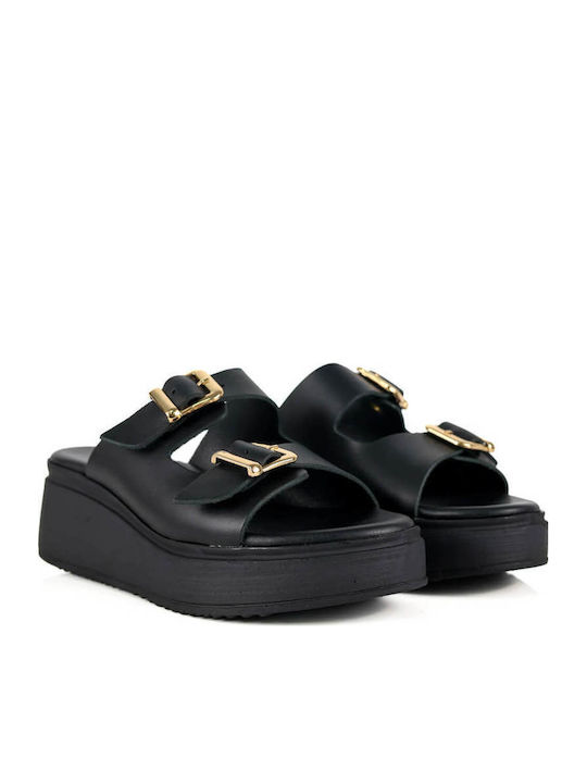 Μαύρες Flatforms Ανατομική Σόλα Διπλή Αγκράφα