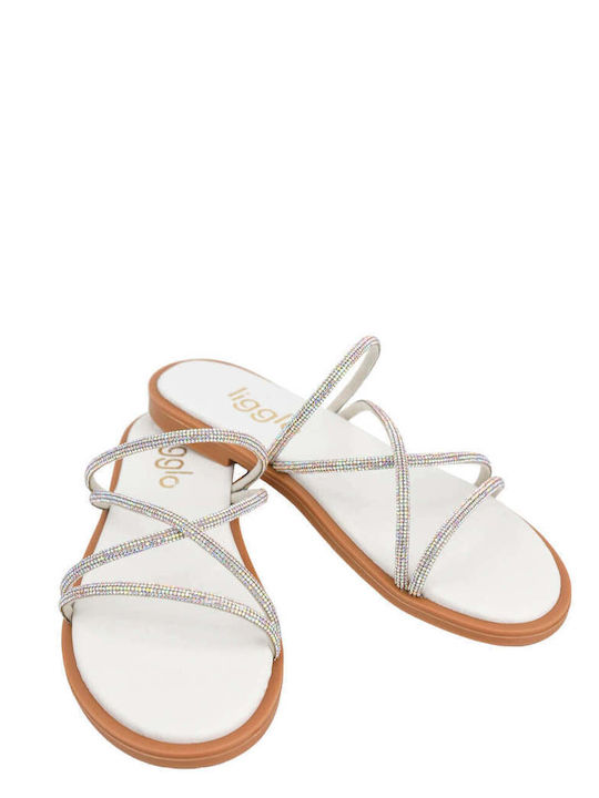White Slippers Made In Greece Glitter Straps