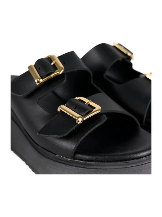 Μαύρες Flatforms Ανατομική Σόλα Διπλή Αγκράφα