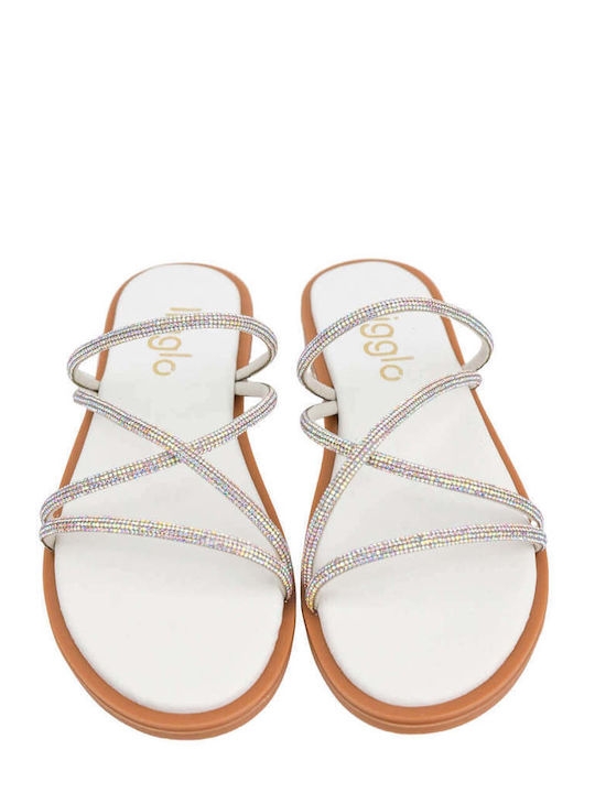 White Slippers Made In Greece Glitter Straps