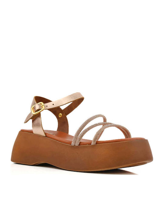Bronze Flatforms Rhinestones Straps Elevated Sole