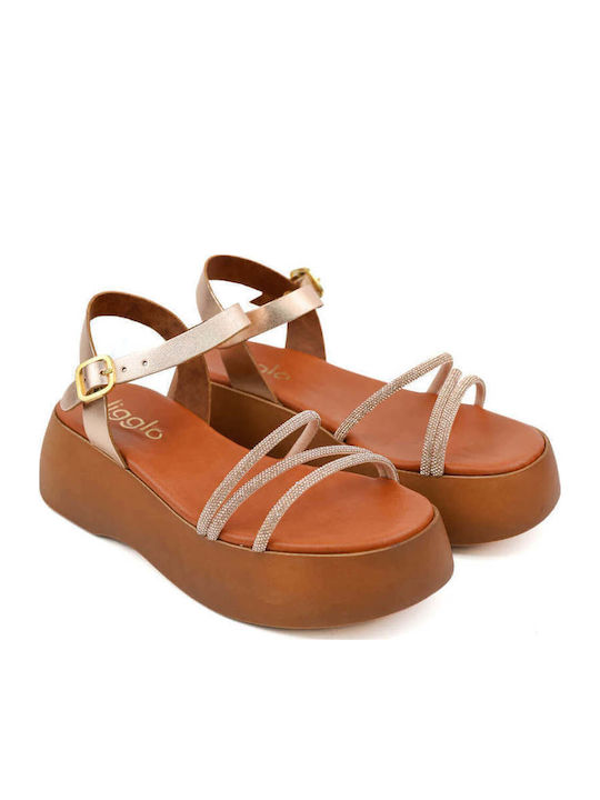 Bronze Flatforms Rhinestones Straps Elevated Sole