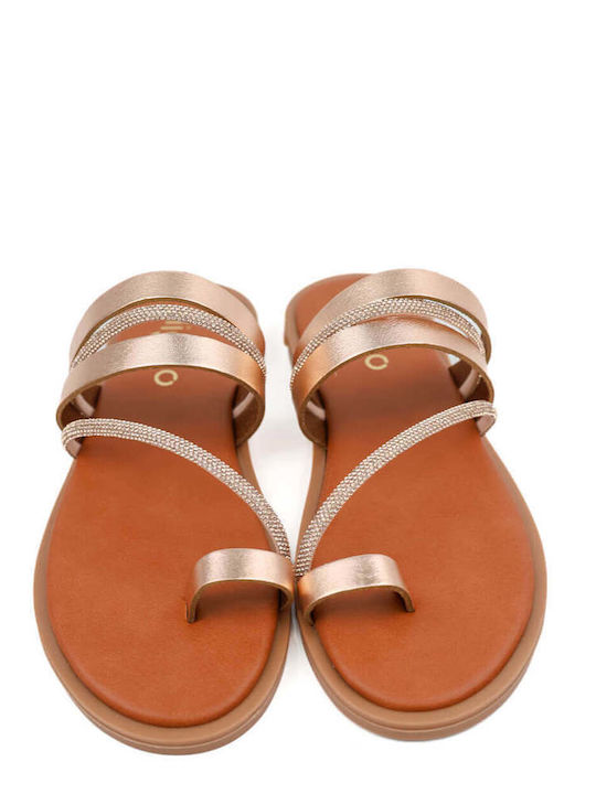Ligglo Μπρονζέ Flache Sandalen für Damen Δέρμα Στρας