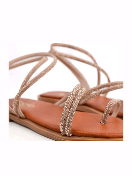 Bronze Sandals Rhinestones Thin Diagonal Straps