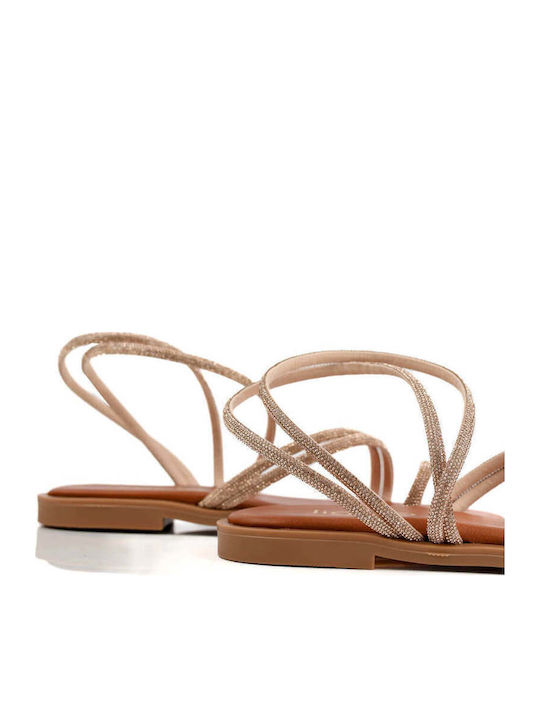 Bronze Sandals Rhinestones Thin Diagonal Straps