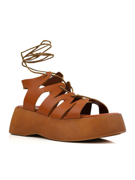 Tabac Schnürung Flatforms Damen Sandalen
