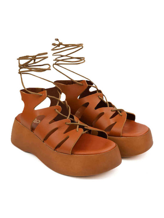 Tabac Schnürung Flatforms Damen Sandalen