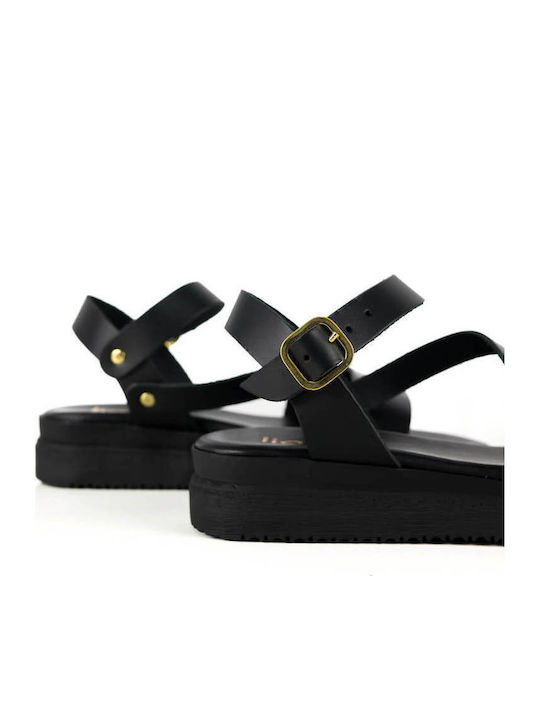 Черни Кожени Flatforms Лосящ Каиш