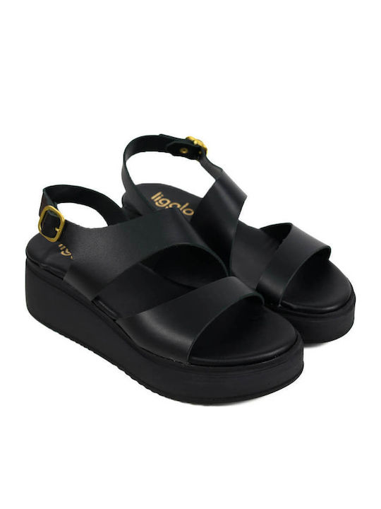 Μαύρα Flatforms Διπλό Λουρί Ρυθμιζόμενη Φτέρνα