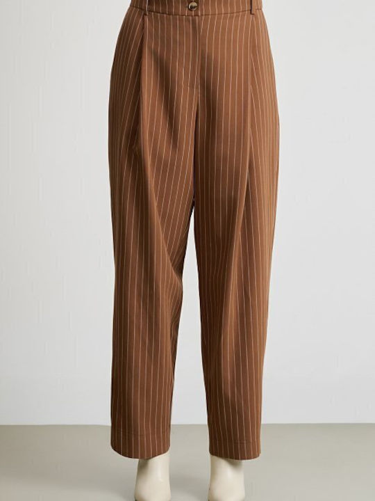 Femei Brown Set cu Talie înaltă Pantaloni cu Croială Dreaptă Cu dungi