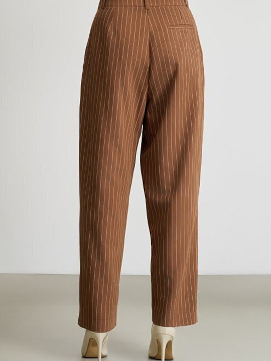 Femei Brown Set cu Talie înaltă Pantaloni cu Croială Dreaptă Cu dungi