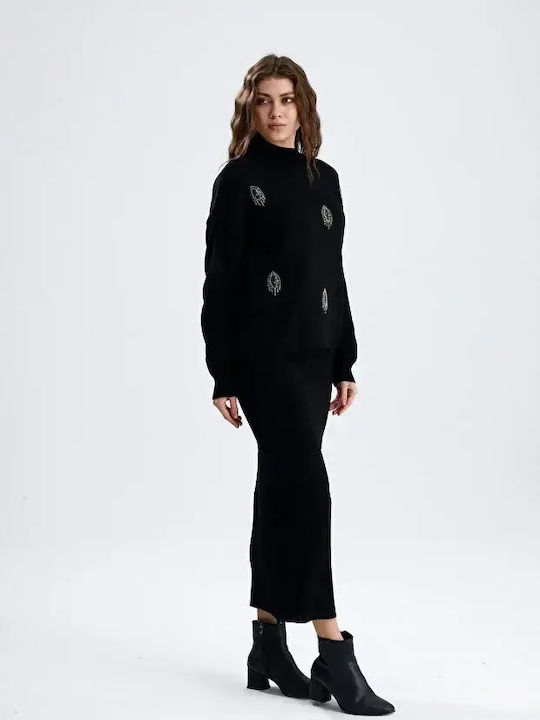 Women's Black Set with Pants with Elastic in Relaxed Fit