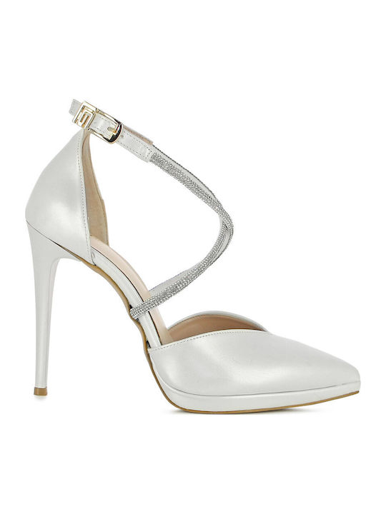 Leder Pumps mit hohem Absatz Weiß