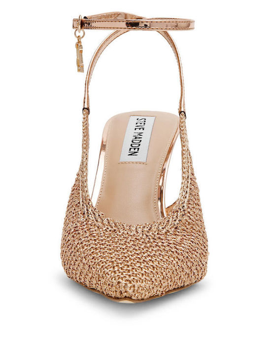 Spitze Zehen Pumps mit Absatzdicke Stiletto & Riemen Roségold