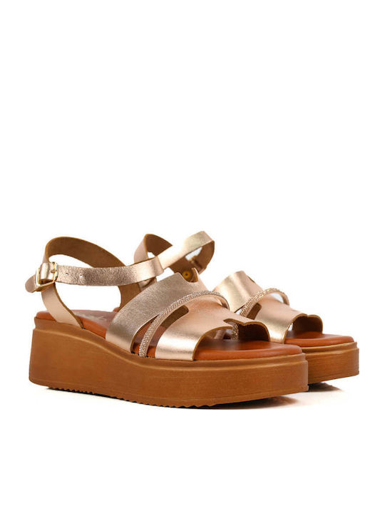 Μπρονζέ Flatforms Σταυρωτά Λουριά Στρας Λεπτομέρεια