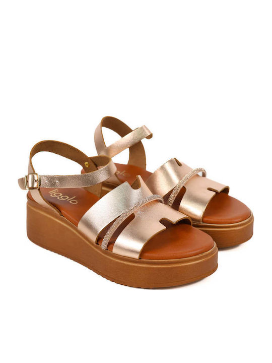 Μπρονζέ Flatforms Σταυρωτά Λουριά Στρας Λεπτομέρεια