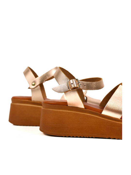Μπρονζέ Flatforms Σταυρωτά Λουριά Στρας Λεπτομέρεια
