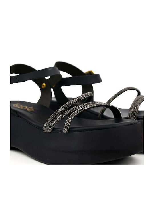 Черни Flatforms С Кристали Каишки Повдигната Подметка