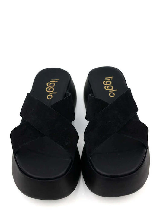 Черни Кожени Flatform Чехли С Кръстосани Каишки