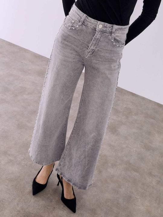 Celestino Women's Jeans Studs on the Side Loose Fit Gray