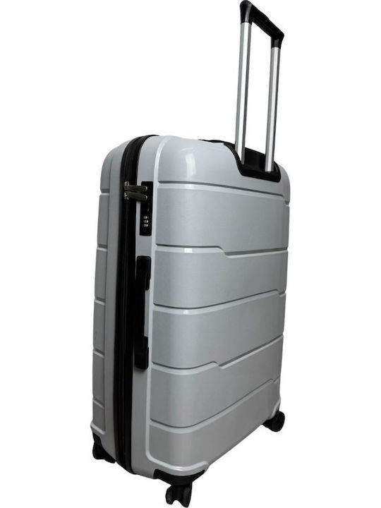 Hard Silver Travel Suitcases Set of 3 with 4 Wheels