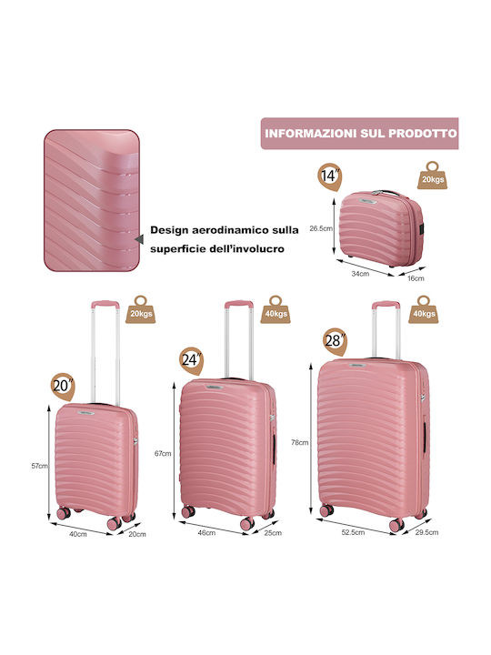 Provitera Reisekoffer Hartschalen Pink mit 4 Räder Set 4Stück