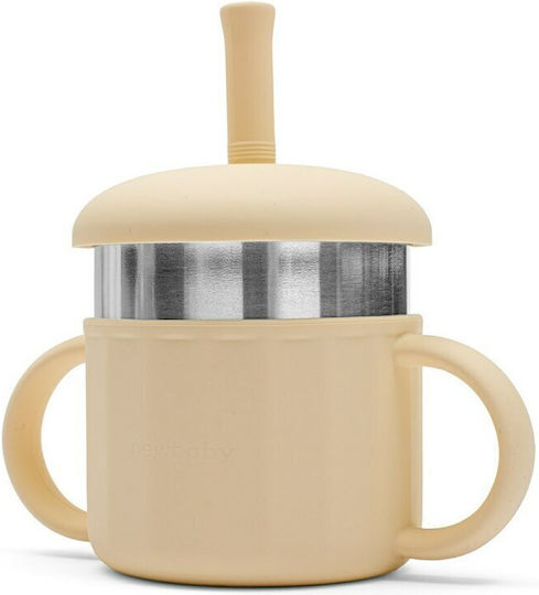 New Baby Cana de antrenament pentru bebeluși Silicon cu mânere Bej 220ml