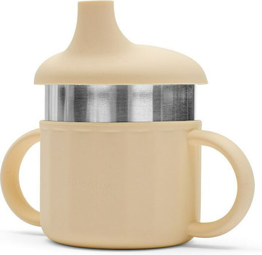 New Baby Cana de antrenament pentru bebeluși Silicon cu mânere Bej 220ml