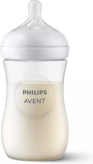 Philips Set Biberoane din Plastic Natural SCY903/03 Anti-colici cu Tetină din Silicon pentru 1+ Luni Alb 260ml 3 Bucăți