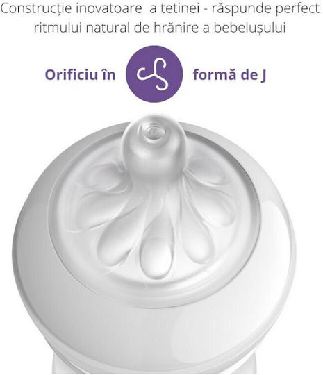 Philips Set Biberoane din Plastic Natural SCY903/03 Anti-colici cu Tetină din Silicon pentru 1+ Luni Alb 260ml 3 Bucăți