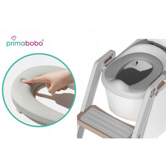 Primabobo Scaun De Toaletă Pentru Copii Mic Alb Cu Treaptă Cu Mânere Și Pernuță Detașabilă