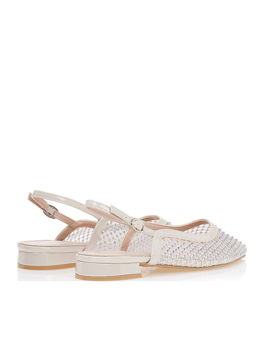 Damen Ballerinas Slingback Mit Riemen Beige