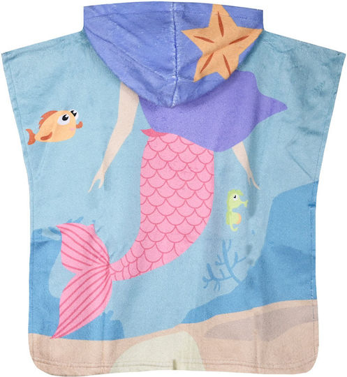 Beach Poncho Towel Hood Girl Light Blue