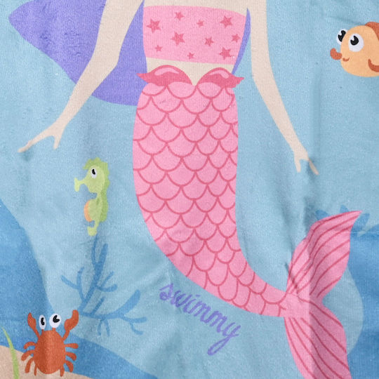 Beach Poncho Towel Hood Girl Light Blue