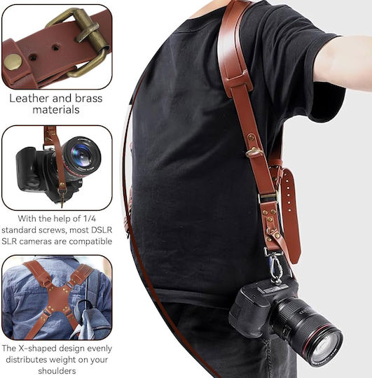 X-design Curea de Transport Două Camere Herchr Vintage din Piele Curea de Umăr Reglabilă Universală Multi-viteză Dslr Slr Femei Bărbați Maro