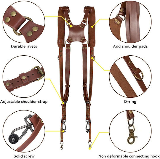 X-design Curea de Transport Două Camere Herchr Vintage din Piele Curea de Umăr Reglabilă Universală Multi-viteză Dslr Slr Femei Bărbați Maro