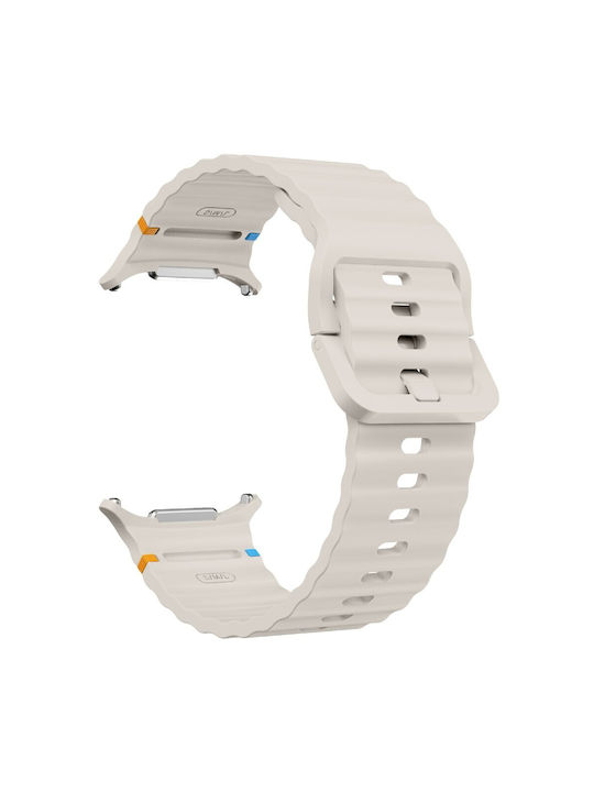 Samsung Galaxy Watch Ultra 2025 47mm Kalebol Silicone Strap Wavy Design Beige