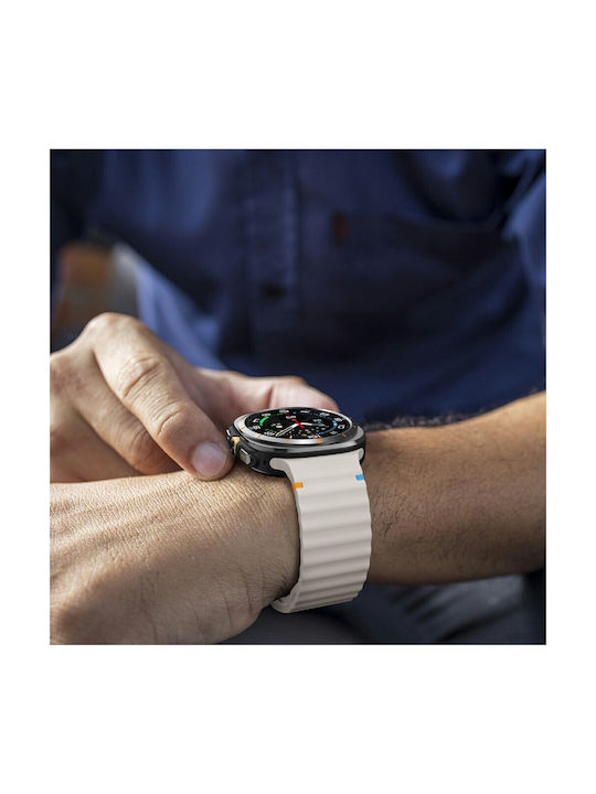 Samsung Galaxy Watch Ultra 2025 47mm Kalebol Silicone Strap Wavy Design Beige