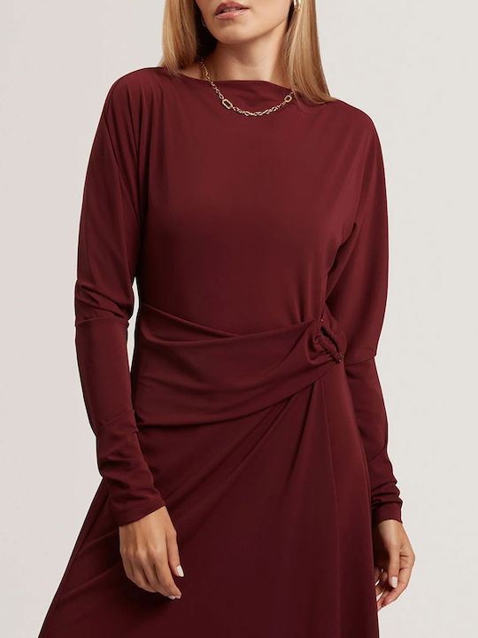 Midi Dress Long Sleeve Knitted Wrap Burgundy