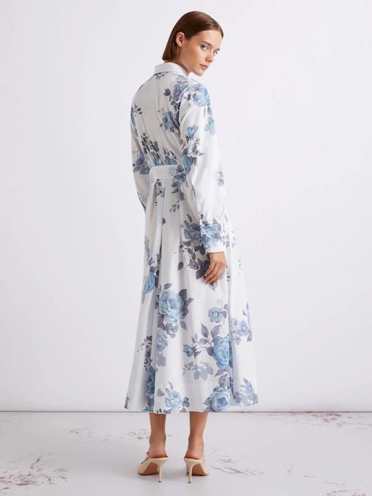 Καλοκαιρινό Midi Σεμιζιέ Φόρεμα White/blue