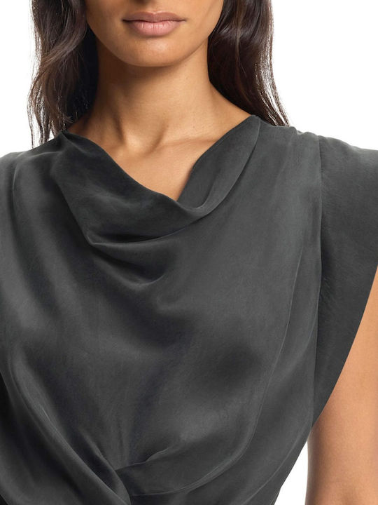 Midi Evening Drape Dress Gray-Khaki