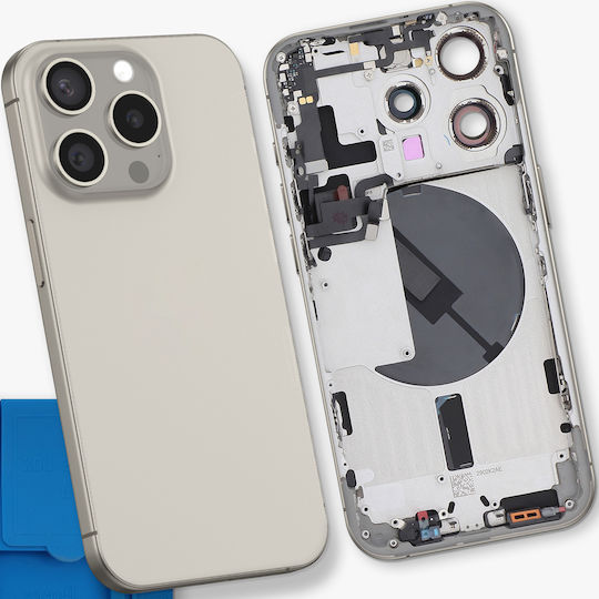 Clappio Капак За Батерия Iphone 15 Pro Предварително Монтиран Шаси Модул Magsafe Светлосив